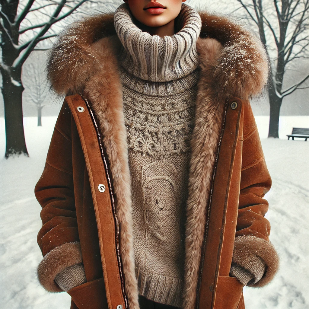 Suede Jacket with a Turtleneck for Winter Warmth