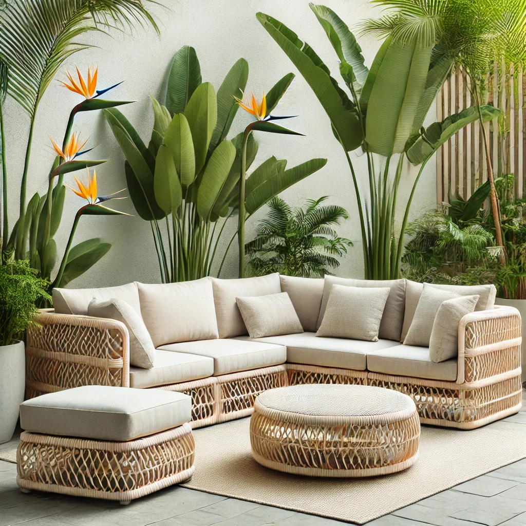 Tropical Modern Patio with Rattan Furniture