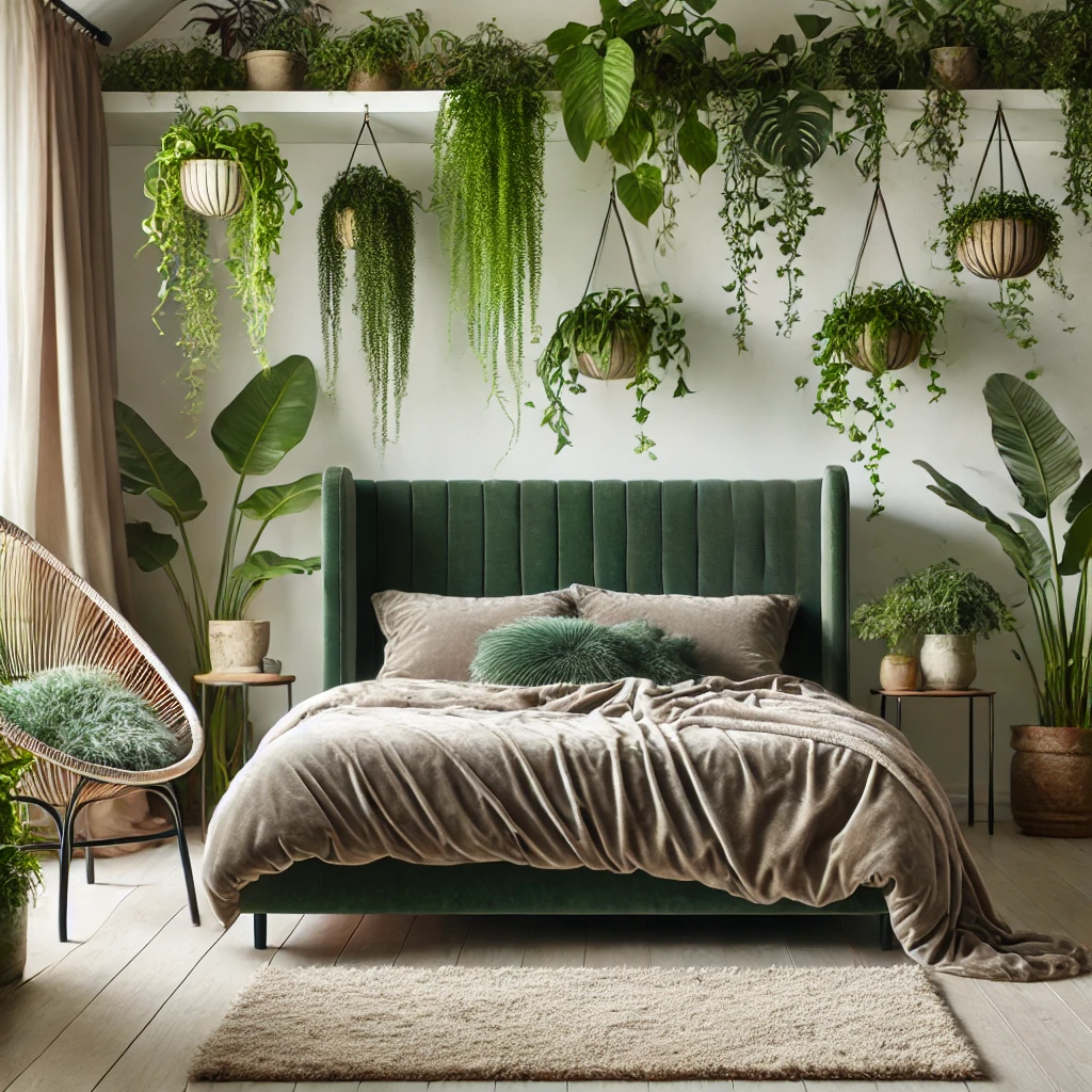 Velvet Bed with Greenery