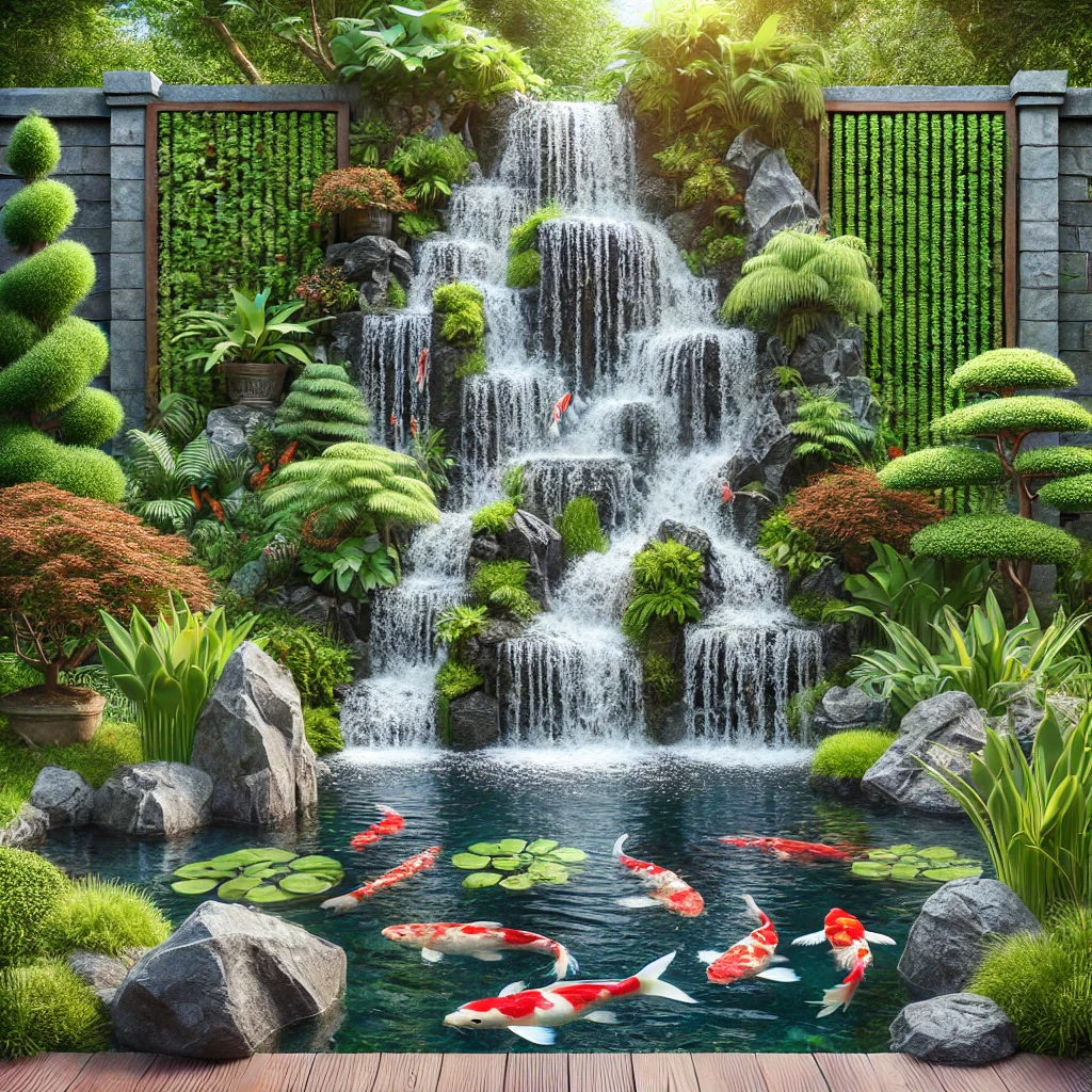 Waterfall with Koi Pond