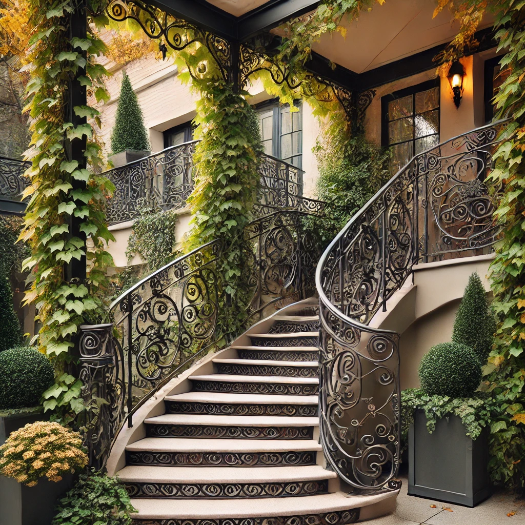 Wrought Iron Railings with Climbing Vines