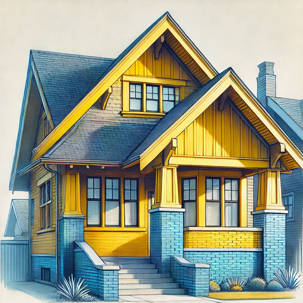 Yellow Gables with Blue Brick Foundation