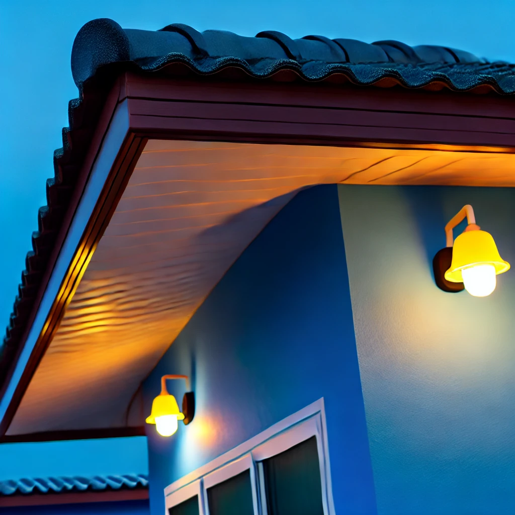 Yellow Outdoor Lighting Against Blue Walls