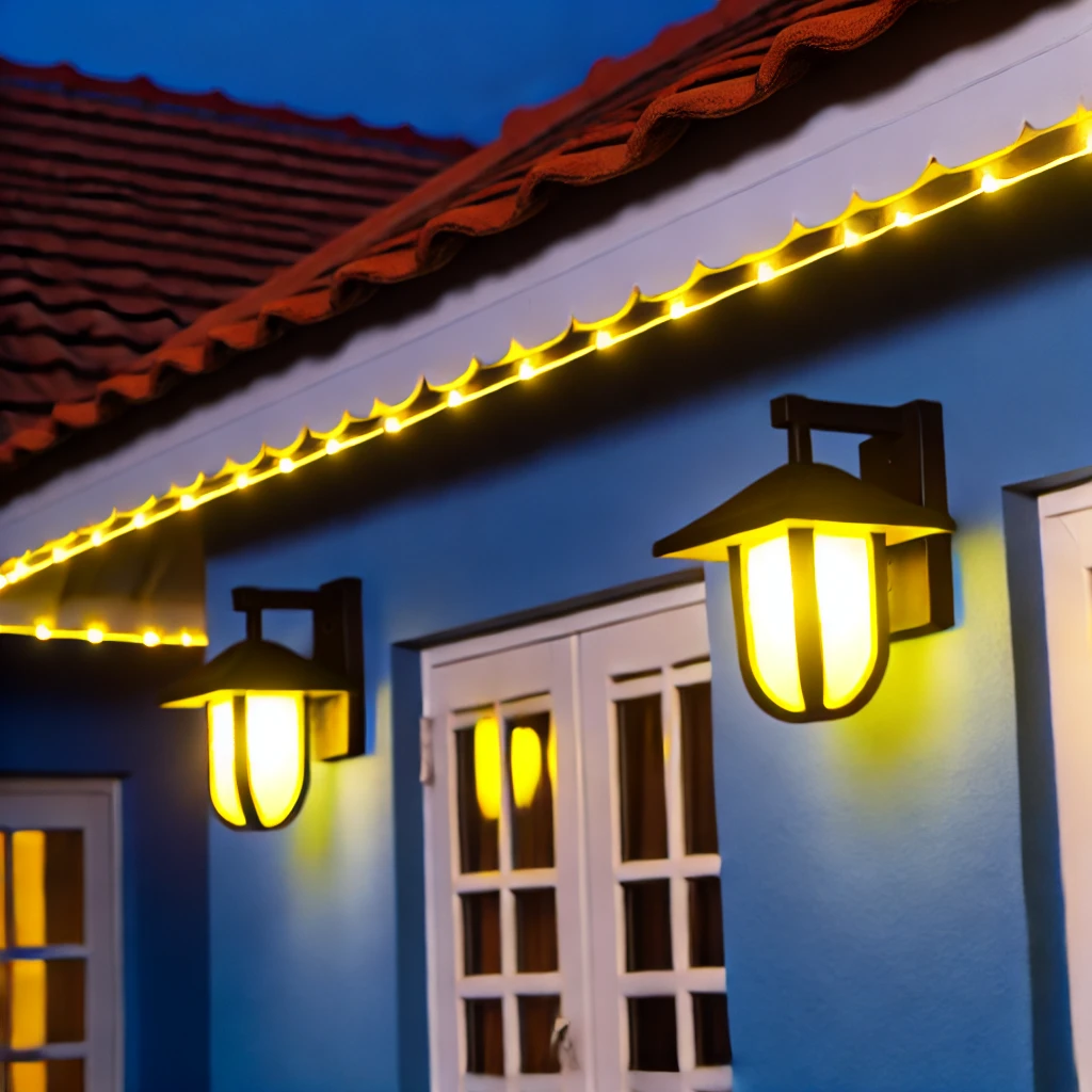 Yellow Outdoor Lighting Against Blue Walls (2)