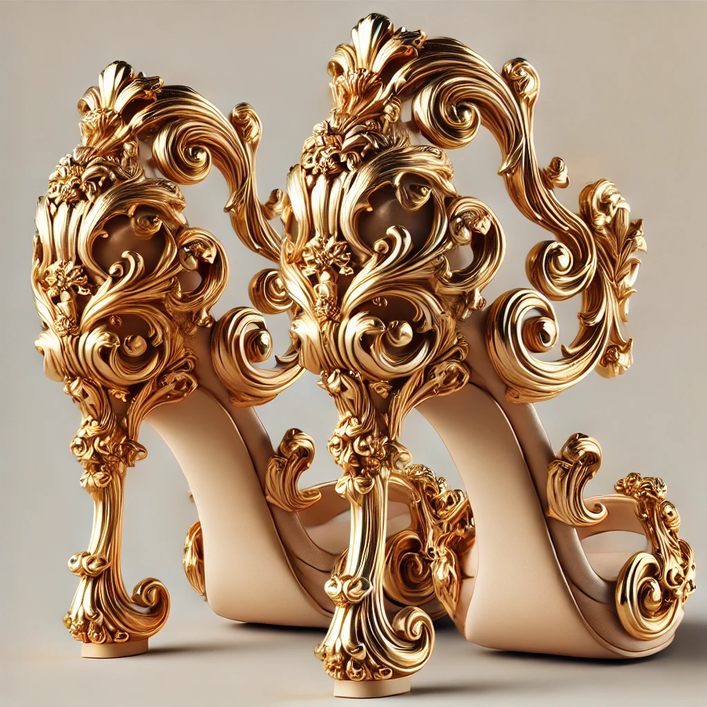 Baroque-Inspired Gold Detailing Heels with Ornate Sculpted Heels.