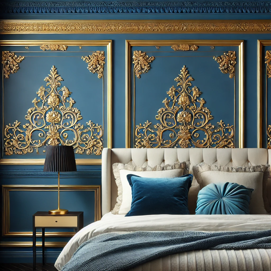 Blue and Gold Accent Wall with Molding