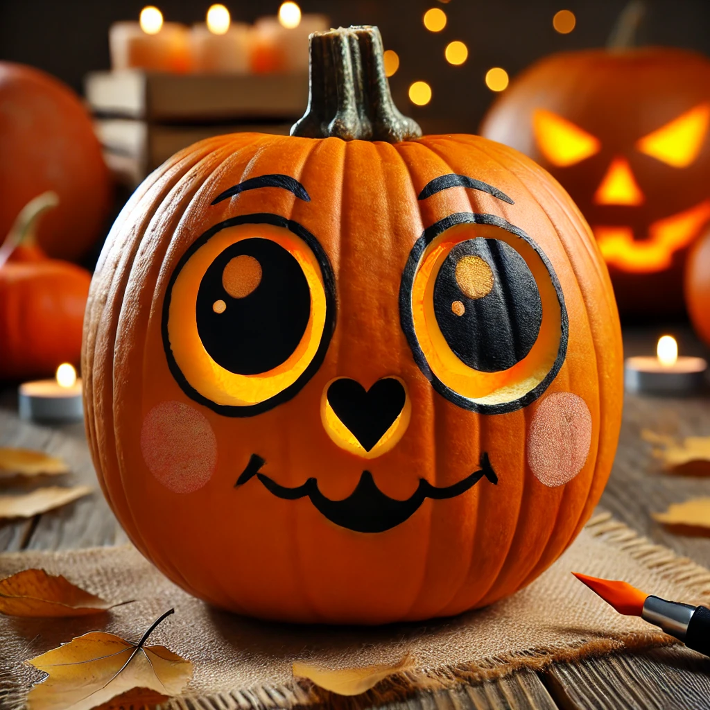 Carved Pumpkin Faces with Painted Accents