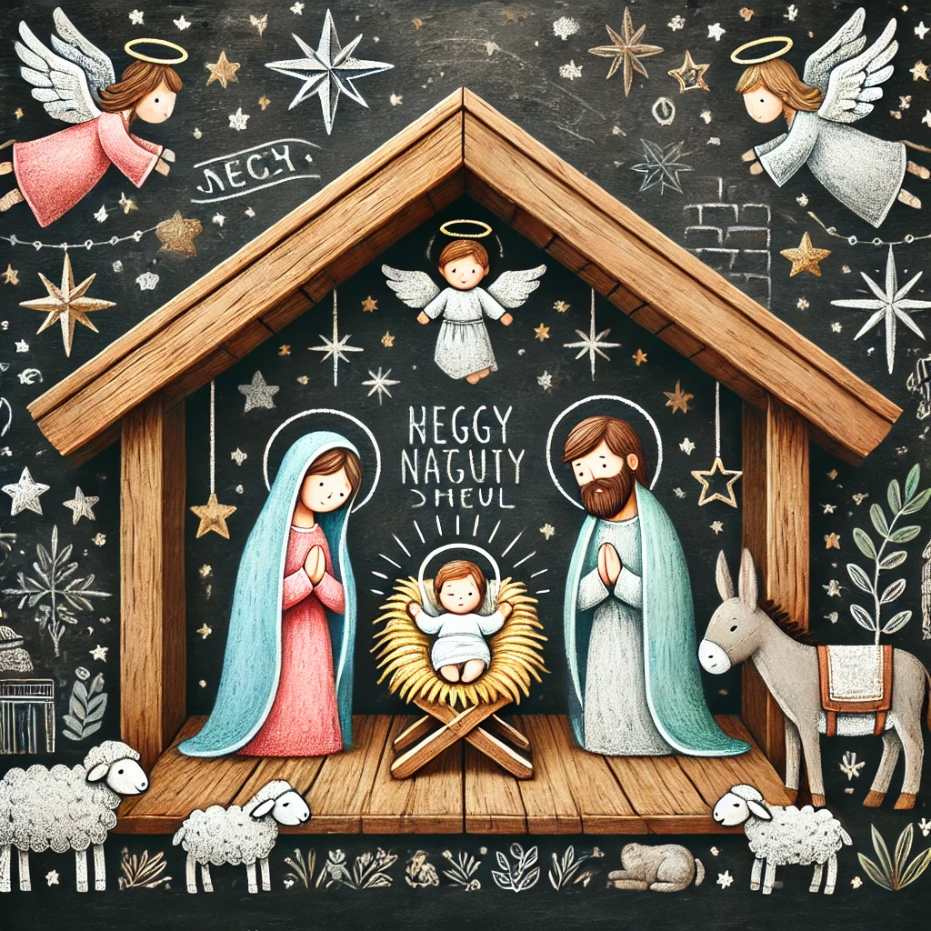 Chalkboard Christmas Nativity Scene