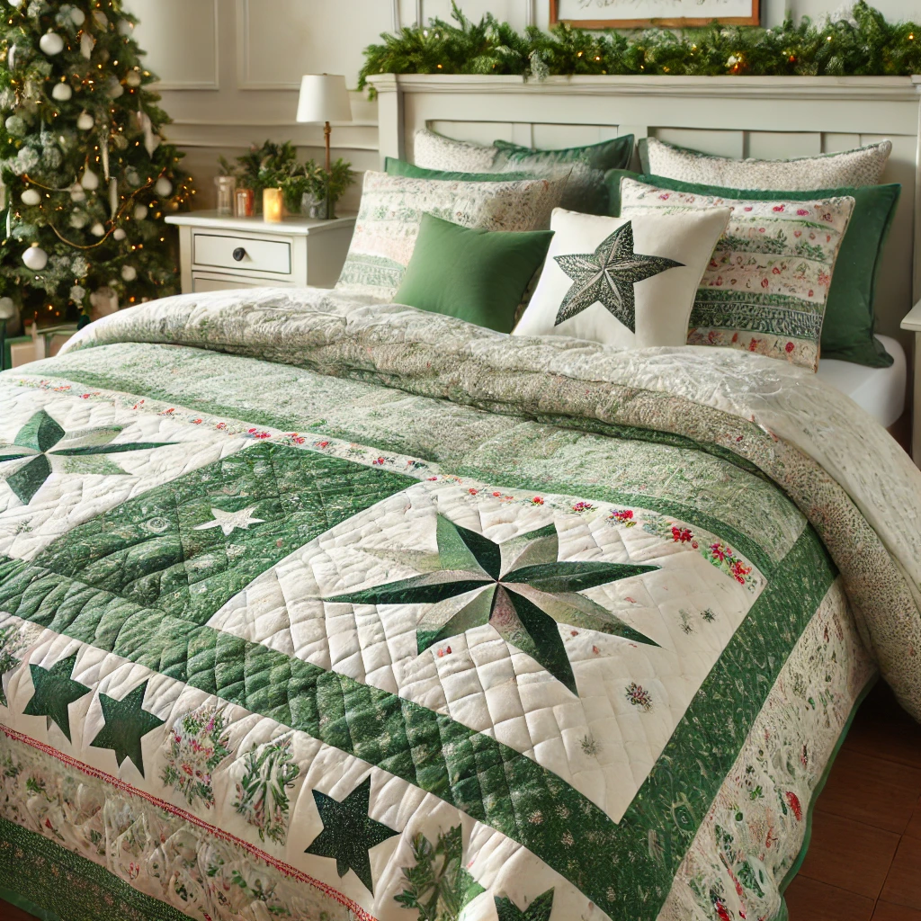 Christmas-Themed Green and White Quilts