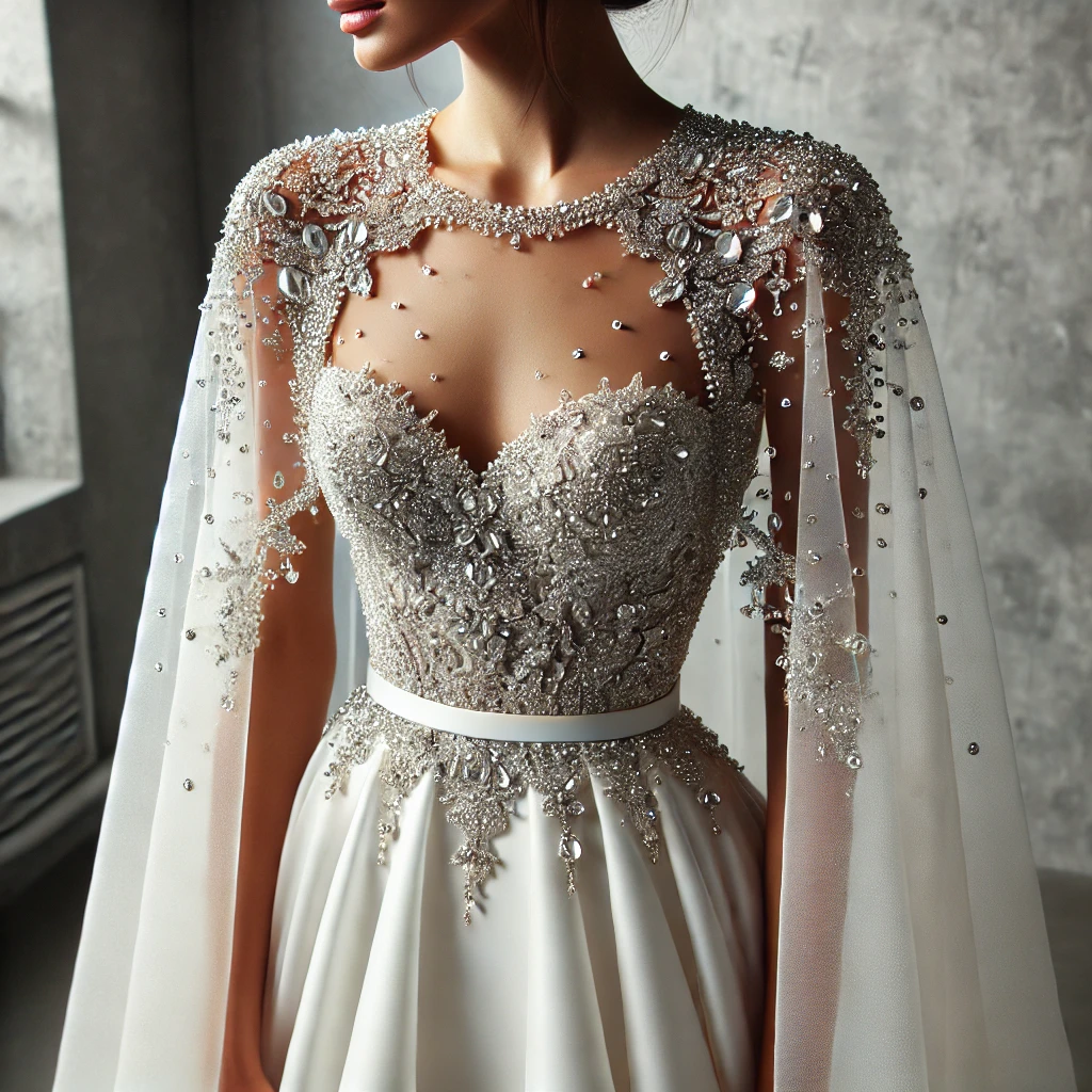 Crystal-Covered Cape Dress