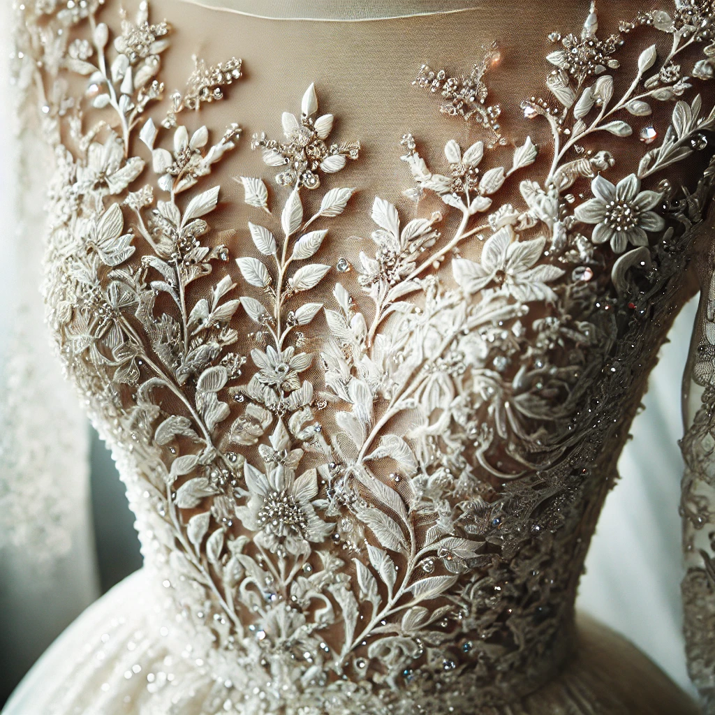 Crystal-Embroidered Lace Gown