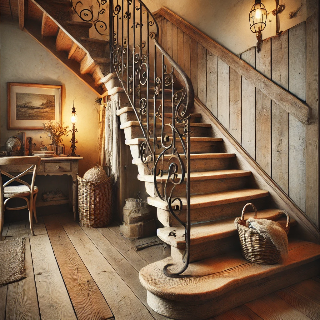 Farmhouse Style Staircase with Rustic Charm