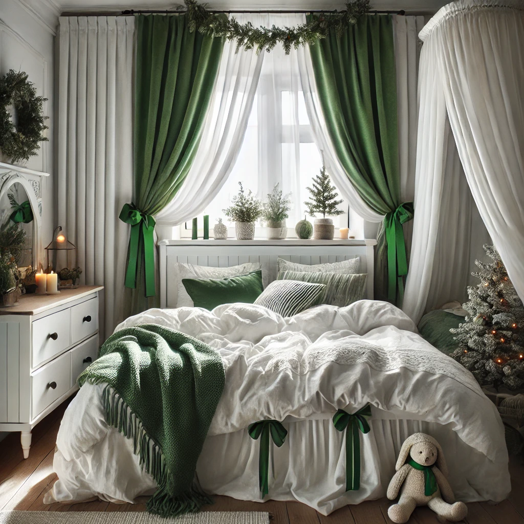 Festive Green and White Curtains