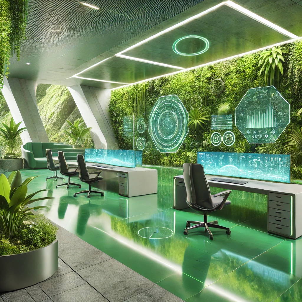 Futuristic Green Workspace