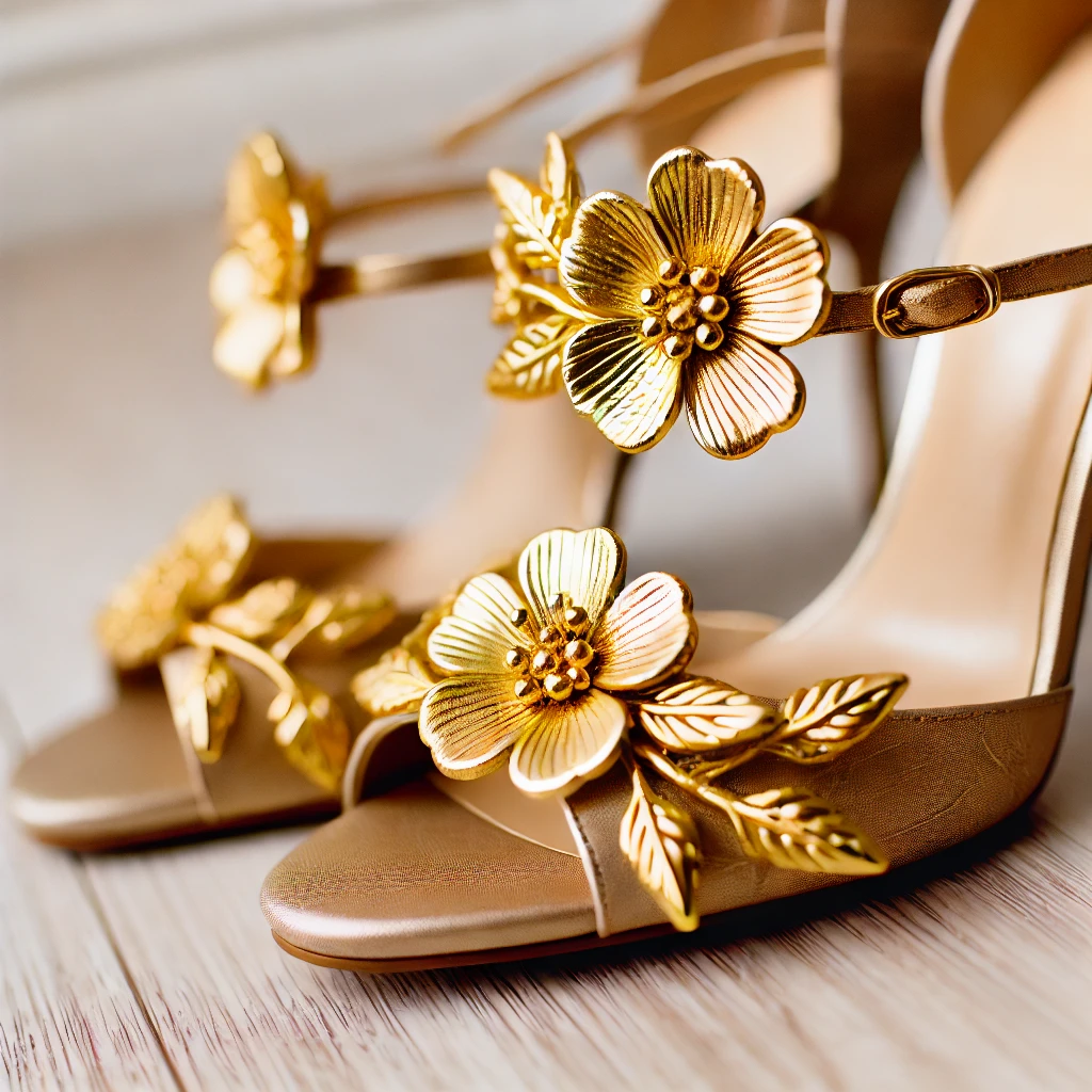 Gilded Floral Motifs Heels with Floral Gold Embellishments. (2)