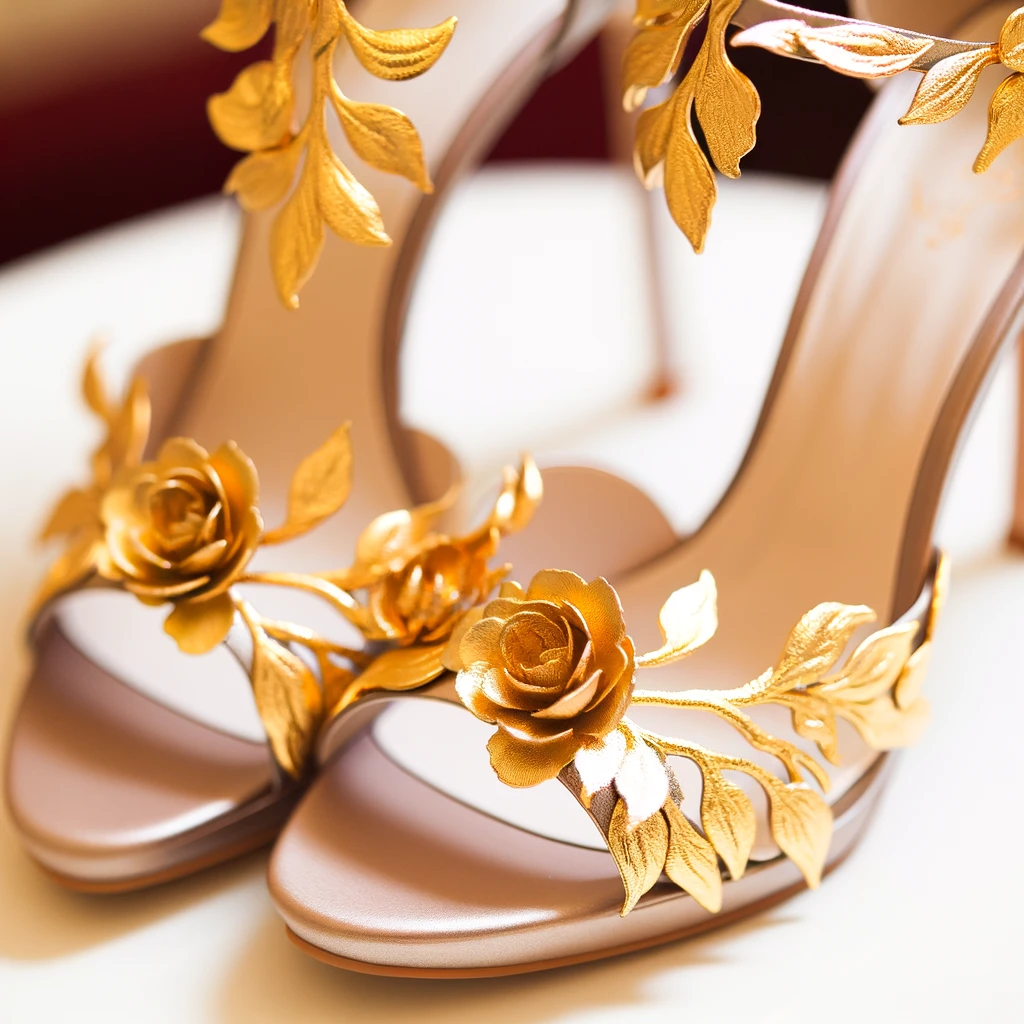 Gilded Floral Motifs Heels with Floral Gold Embellishments.