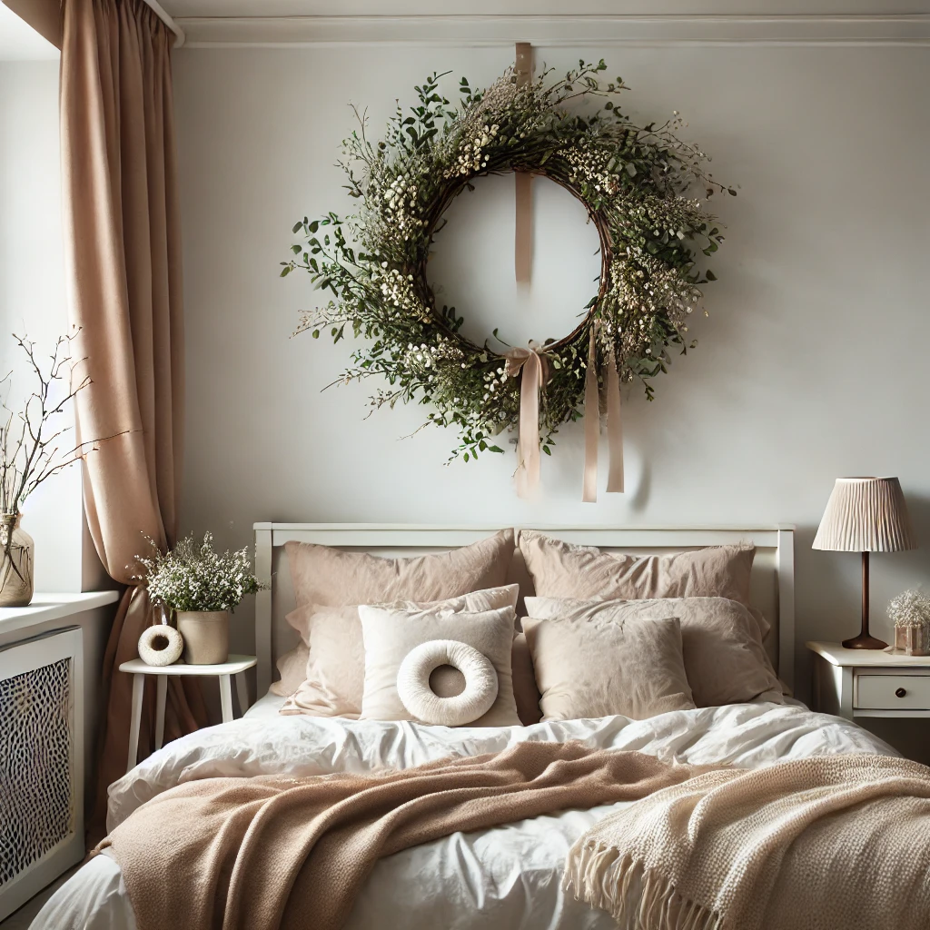 Greenery Wreath Above the Bed