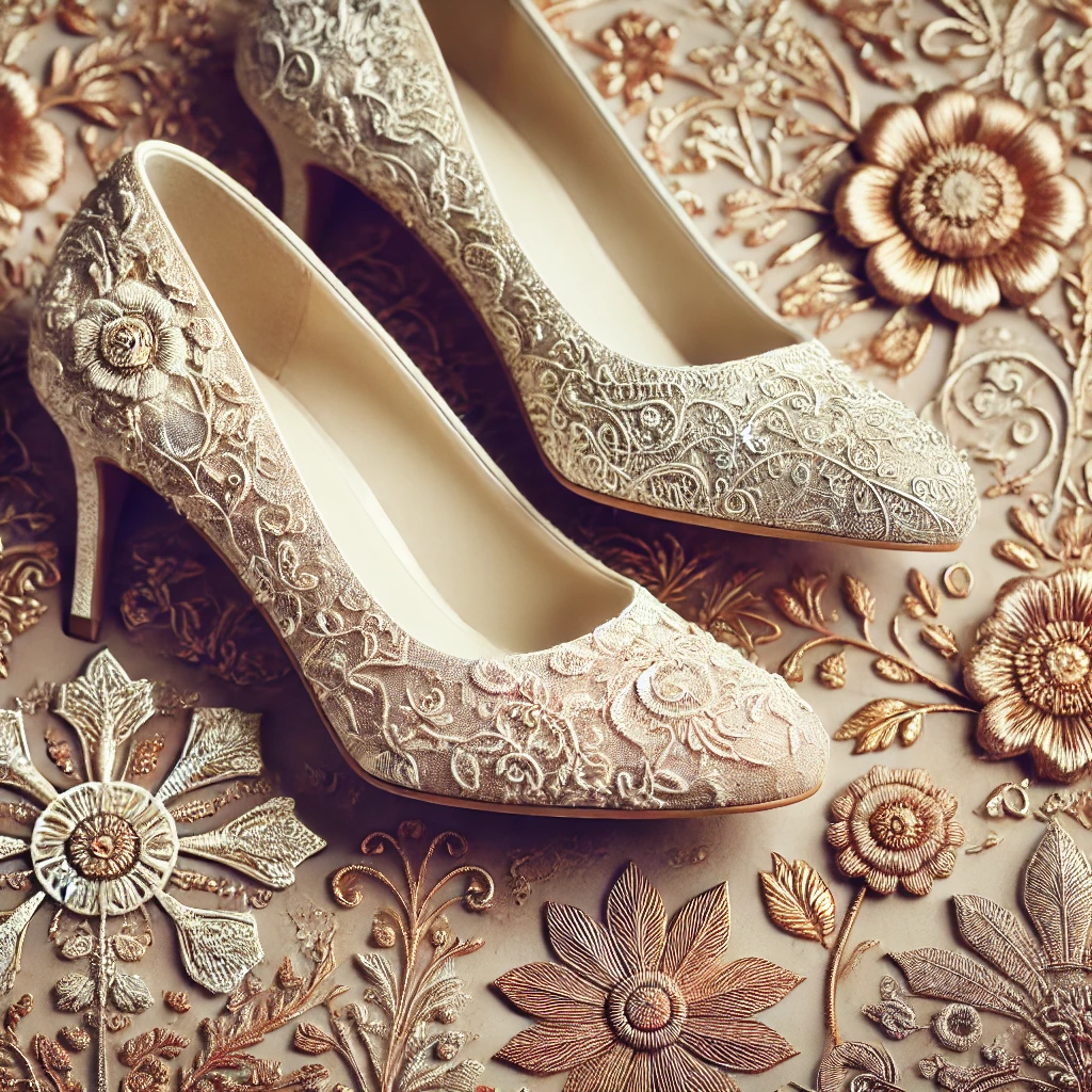 Intricate Lace Patterns Heels with Embroidered Detailing.