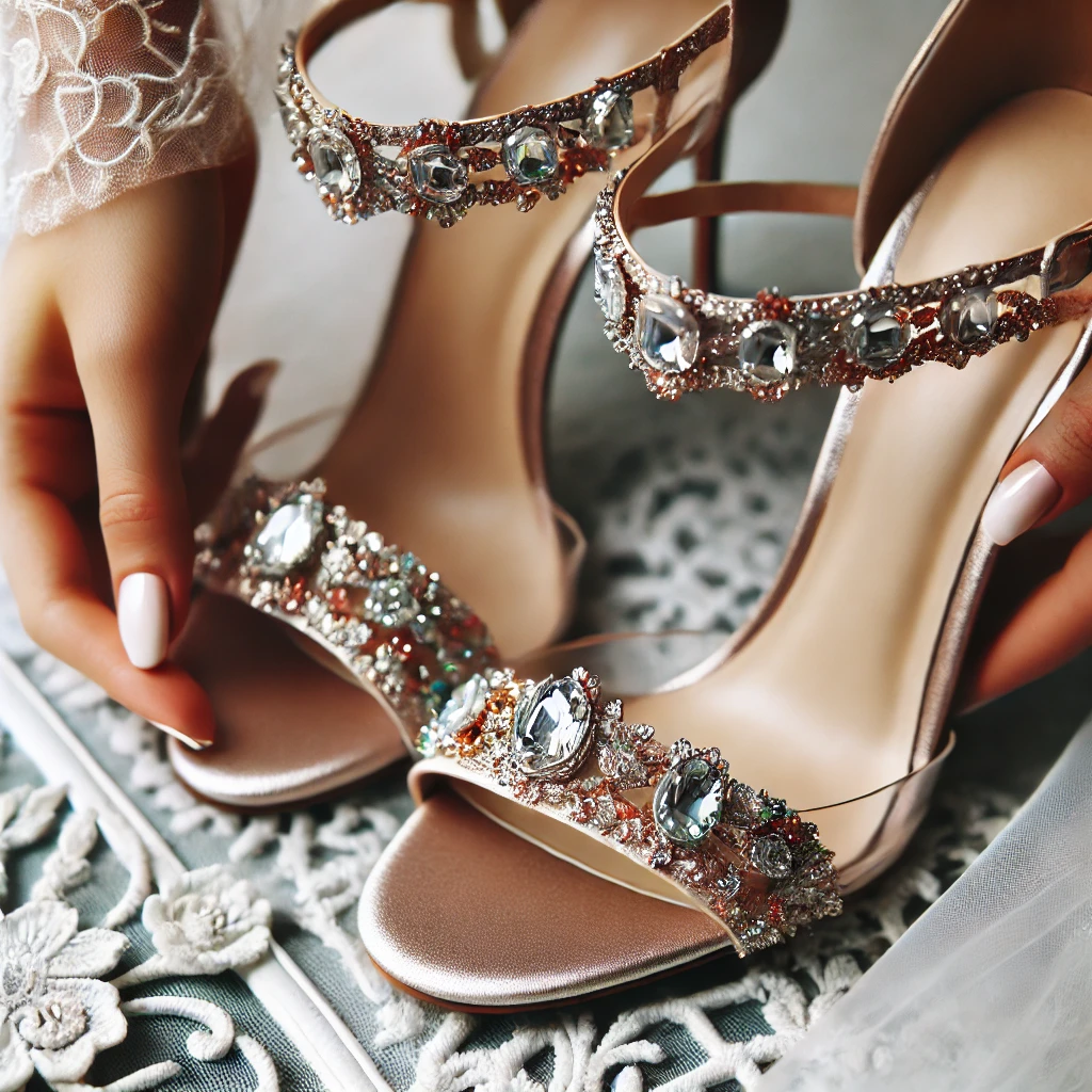 Jeweled Straps Heels with Gemstone-Encrusted Straps.