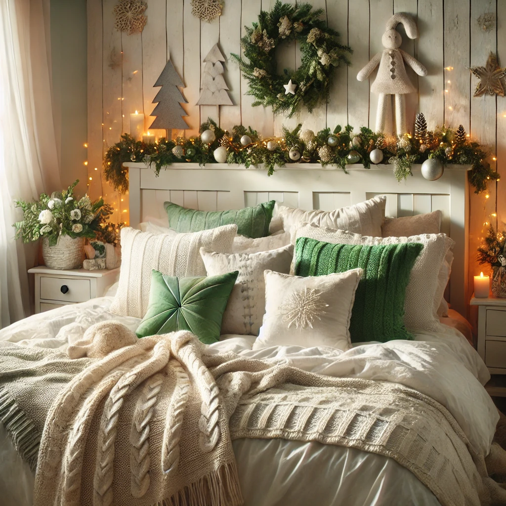 Layer with Green and White Throws