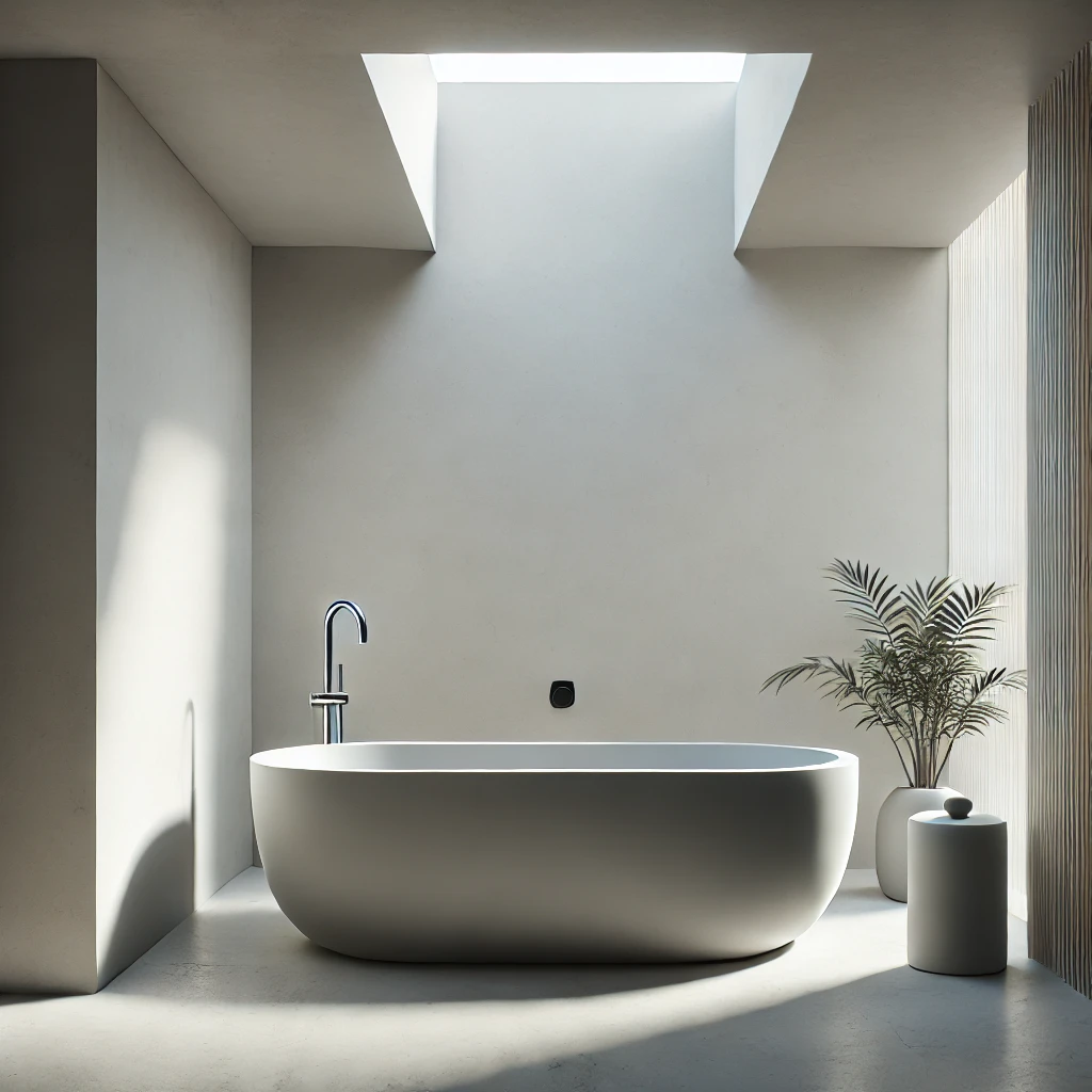 Minimalist Zen Vibes with a Sleek, Monochrome Crystal Tub