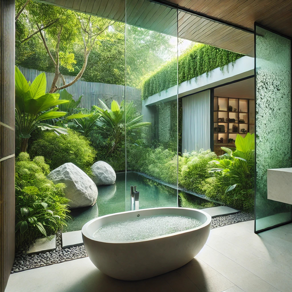 Natural Outdoor Bathing Experience with a Garden View