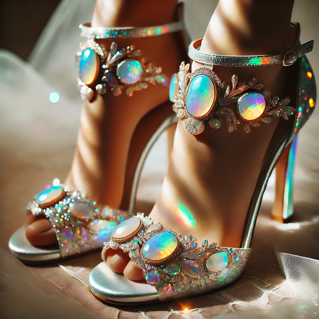 Opal and Mother-of-Pearl Accents Heels with Iridescent Details.