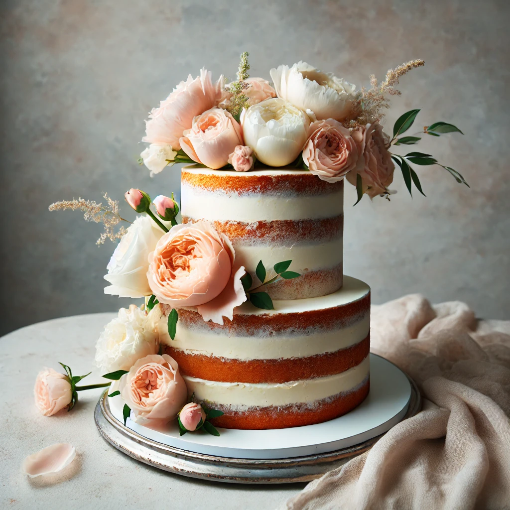 Semi-Naked Cake with Fresh Flowers.