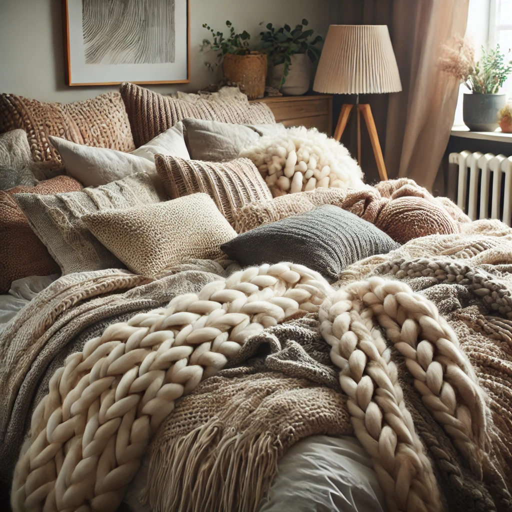 Soft Textures Layering Comfort with Blankets and Throw