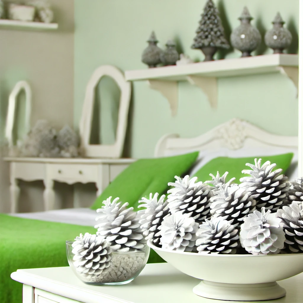 White Frosted Pine Cones as Décor (2)