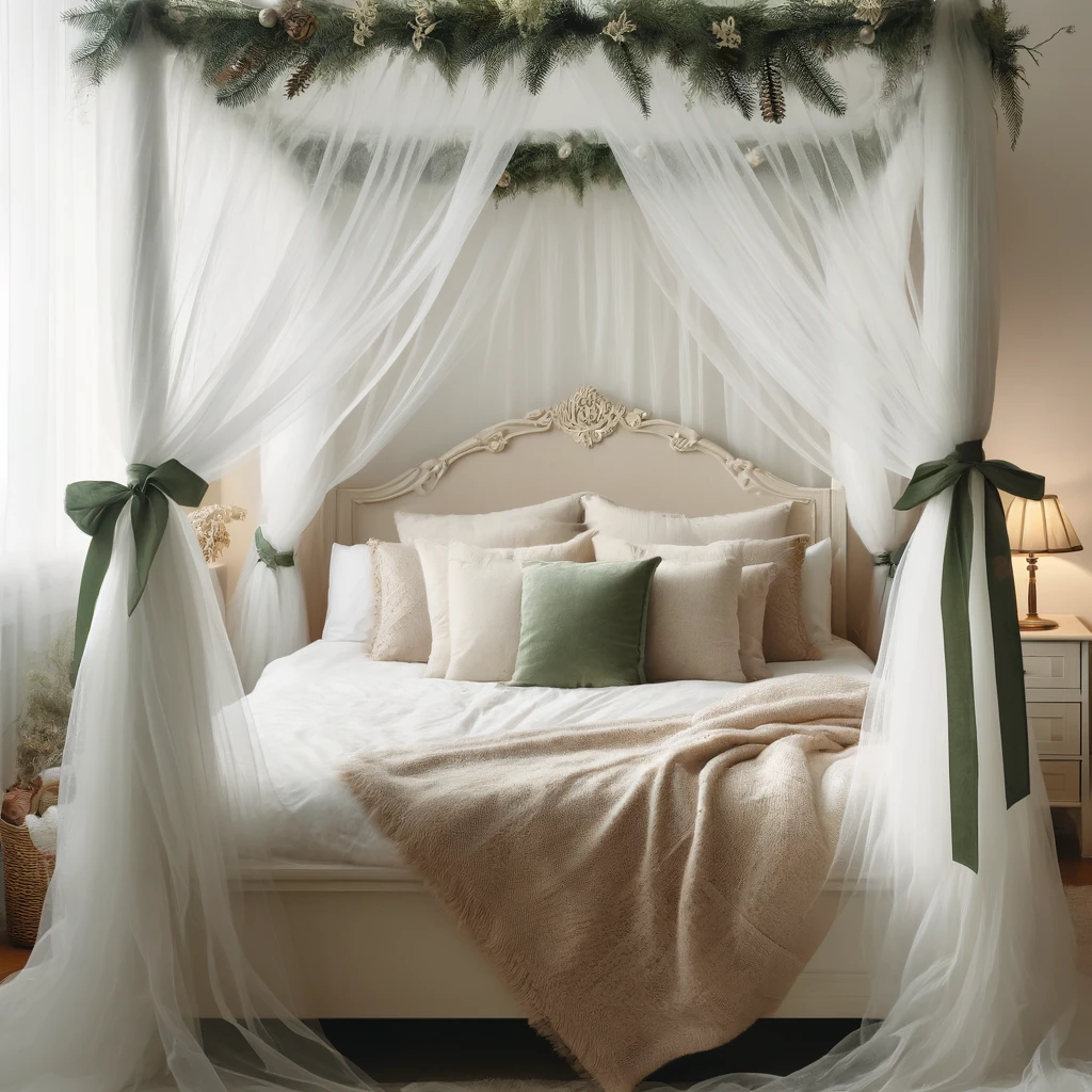 White Sheer Canopy with Green Accents