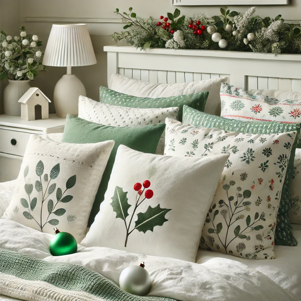 White and Green Accent Pillows