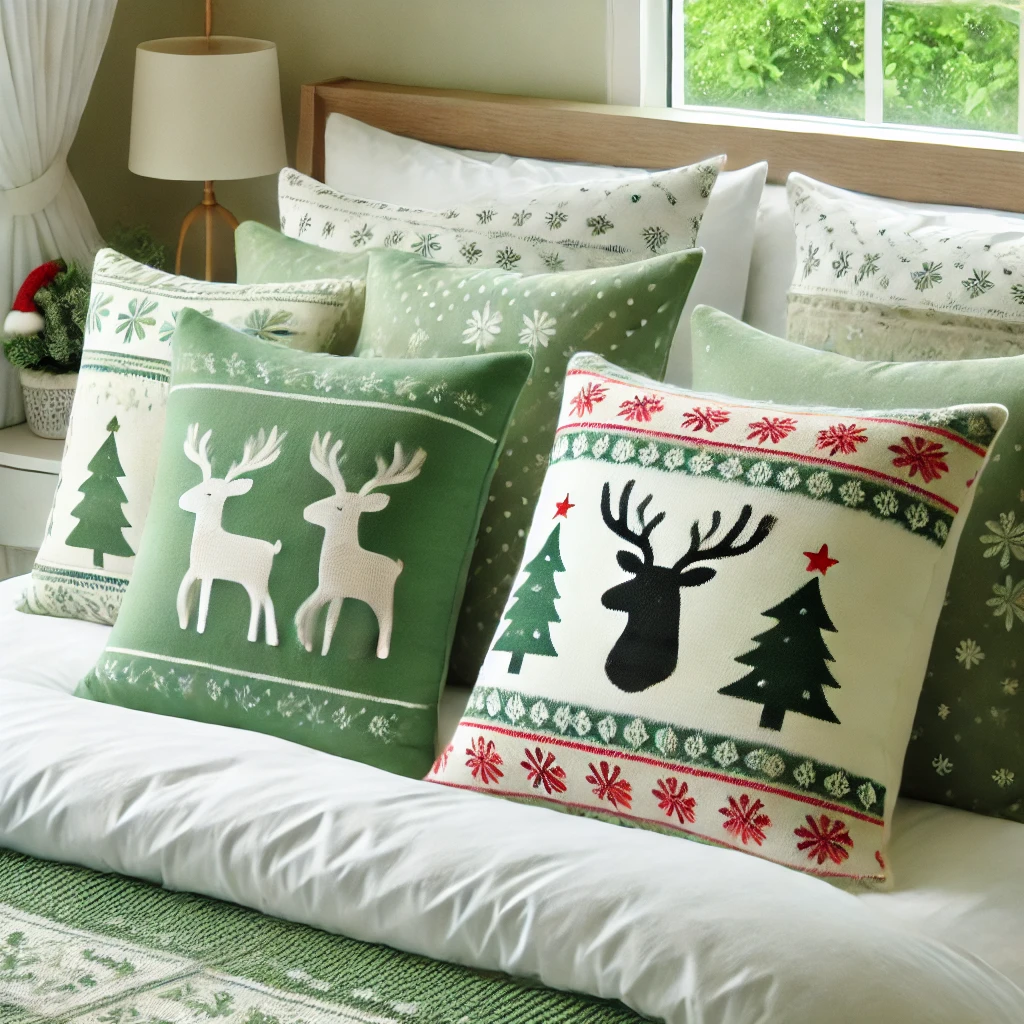 White and Green Christmas Cushions