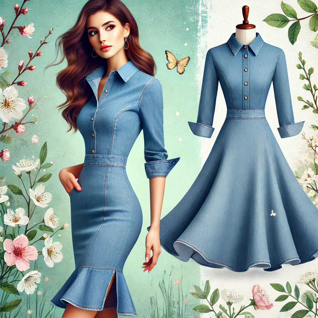 Classic A-Line Mermaid Skirt Denim Dress