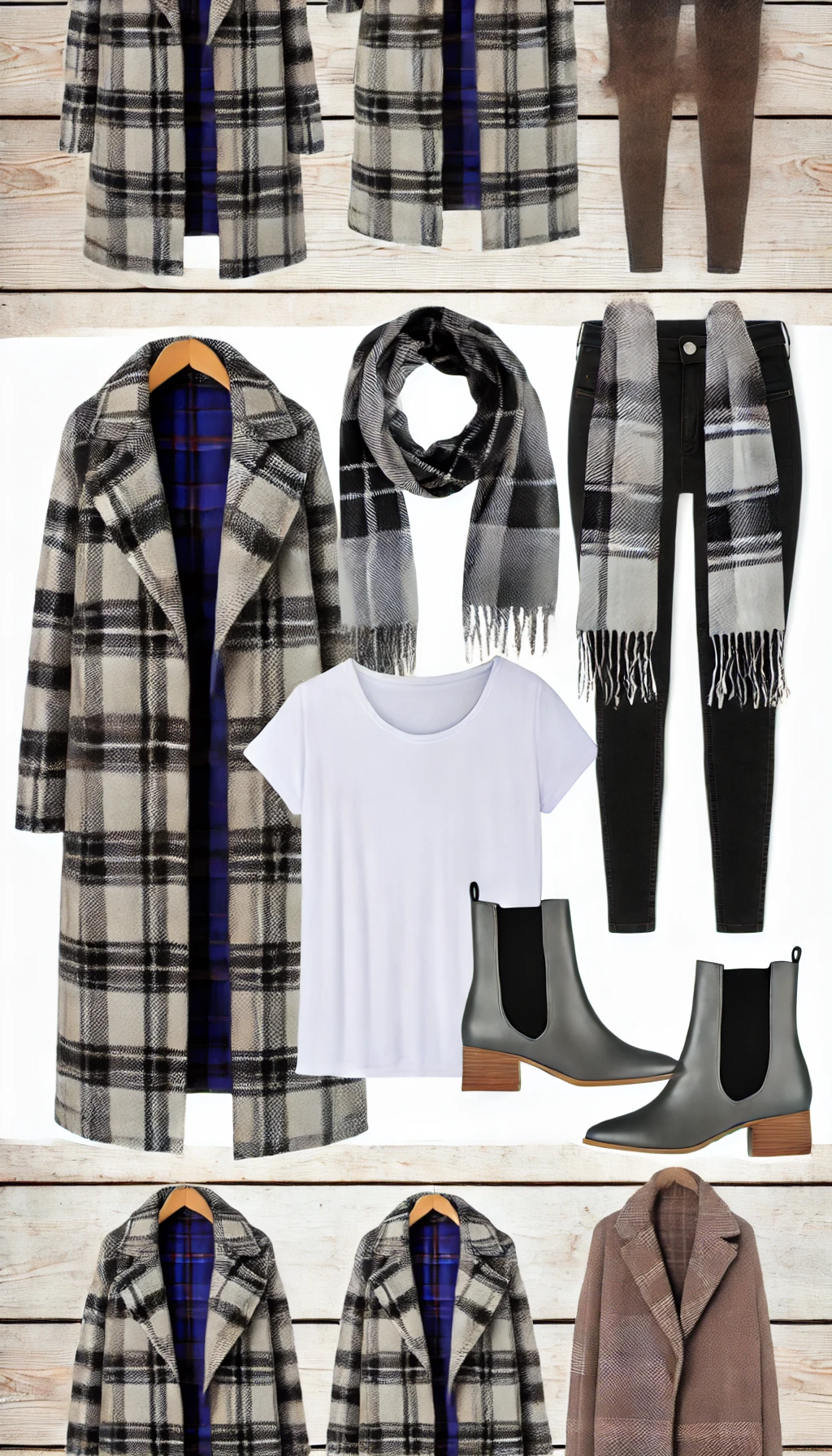 Long Plaid Coat and White Tee (1)