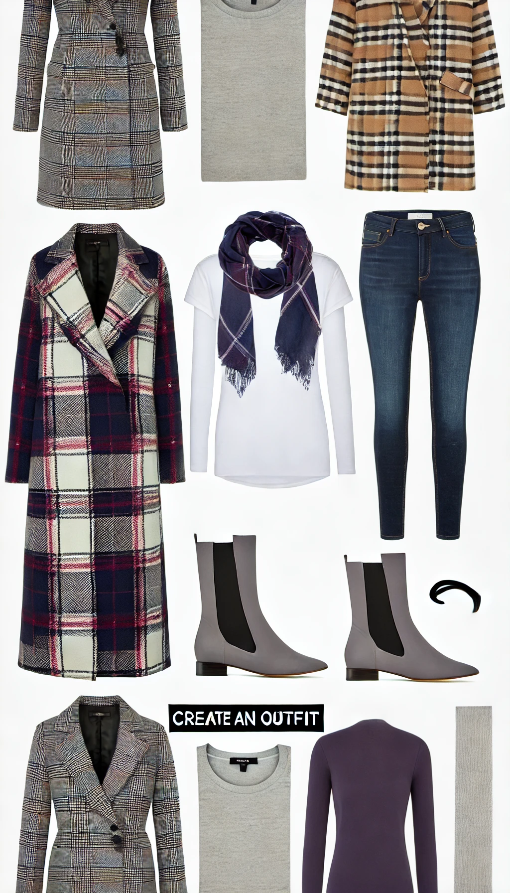 Long Plaid Coat and White Tee.