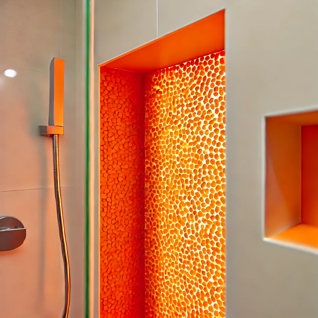 Orange Tiles with Wood Accents