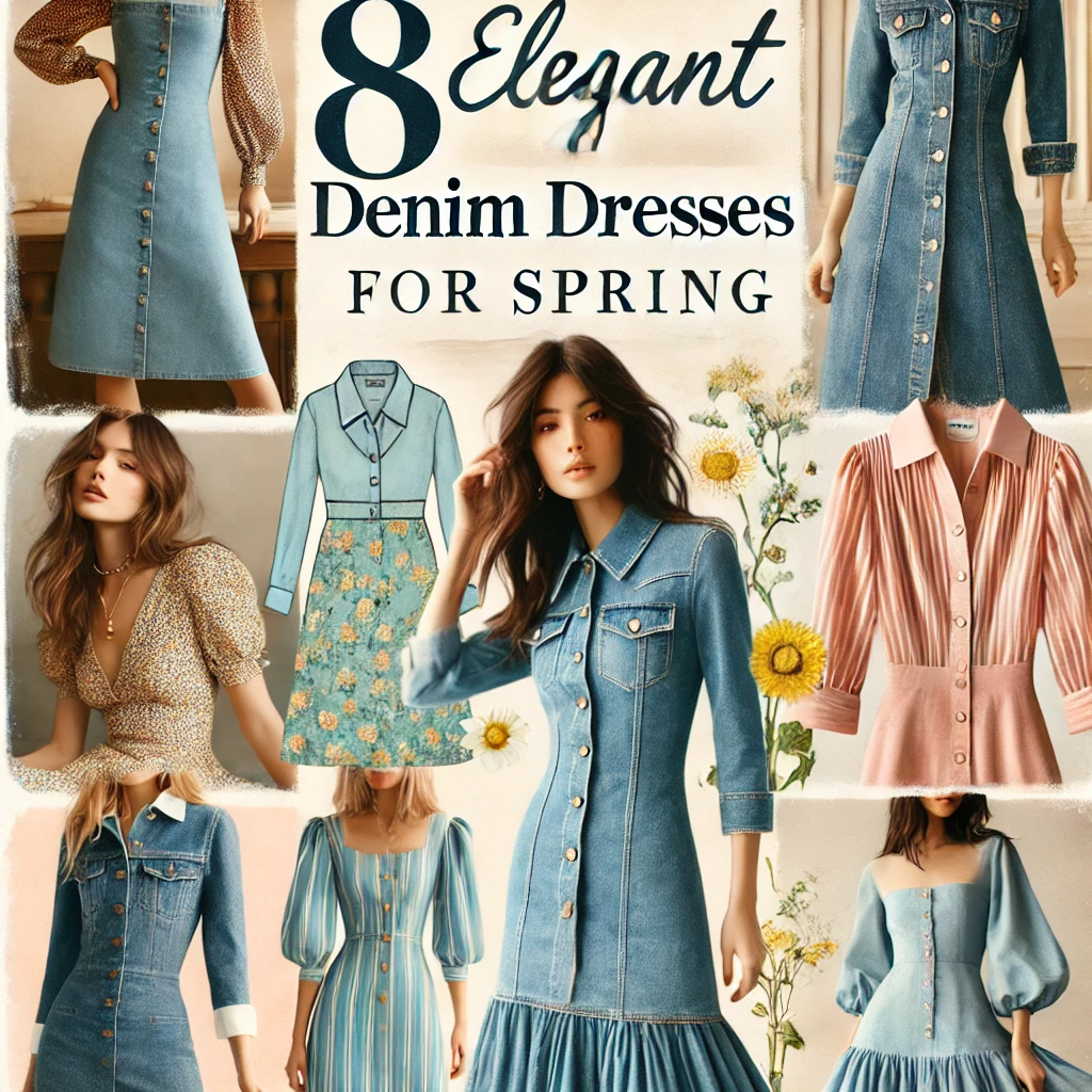 Women’s Plain Spring 8 Elegant Stand Collar Denim Dresses for a Chic Look