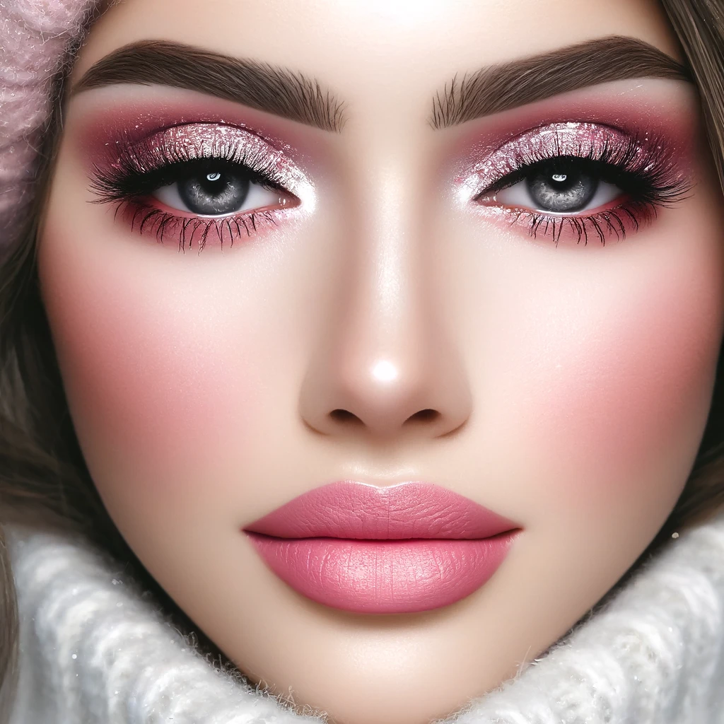 Frosted Pink Eyes with Pink Lipstick