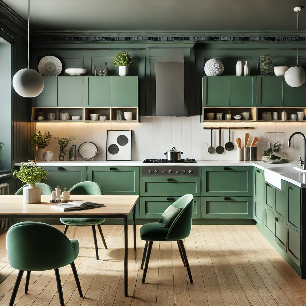 Green Two-Tone Cabinets for a Dynamic Look