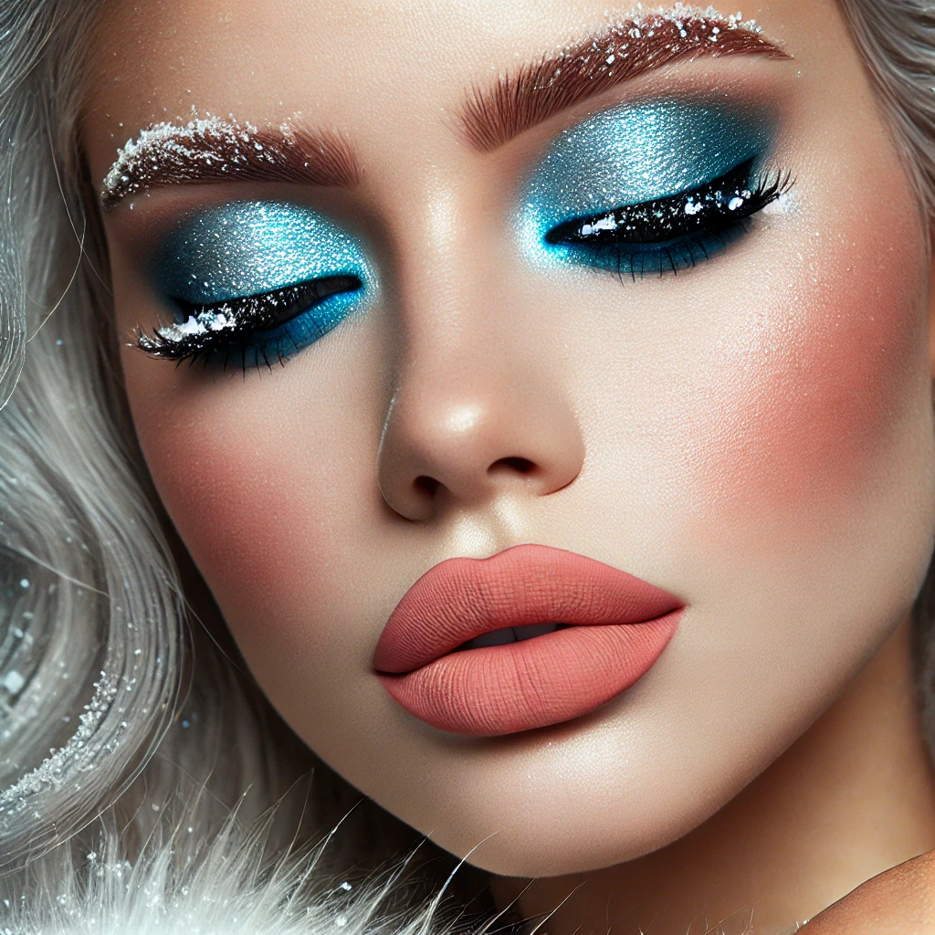 Icy Blue Eyeshadow with Peachy Lips