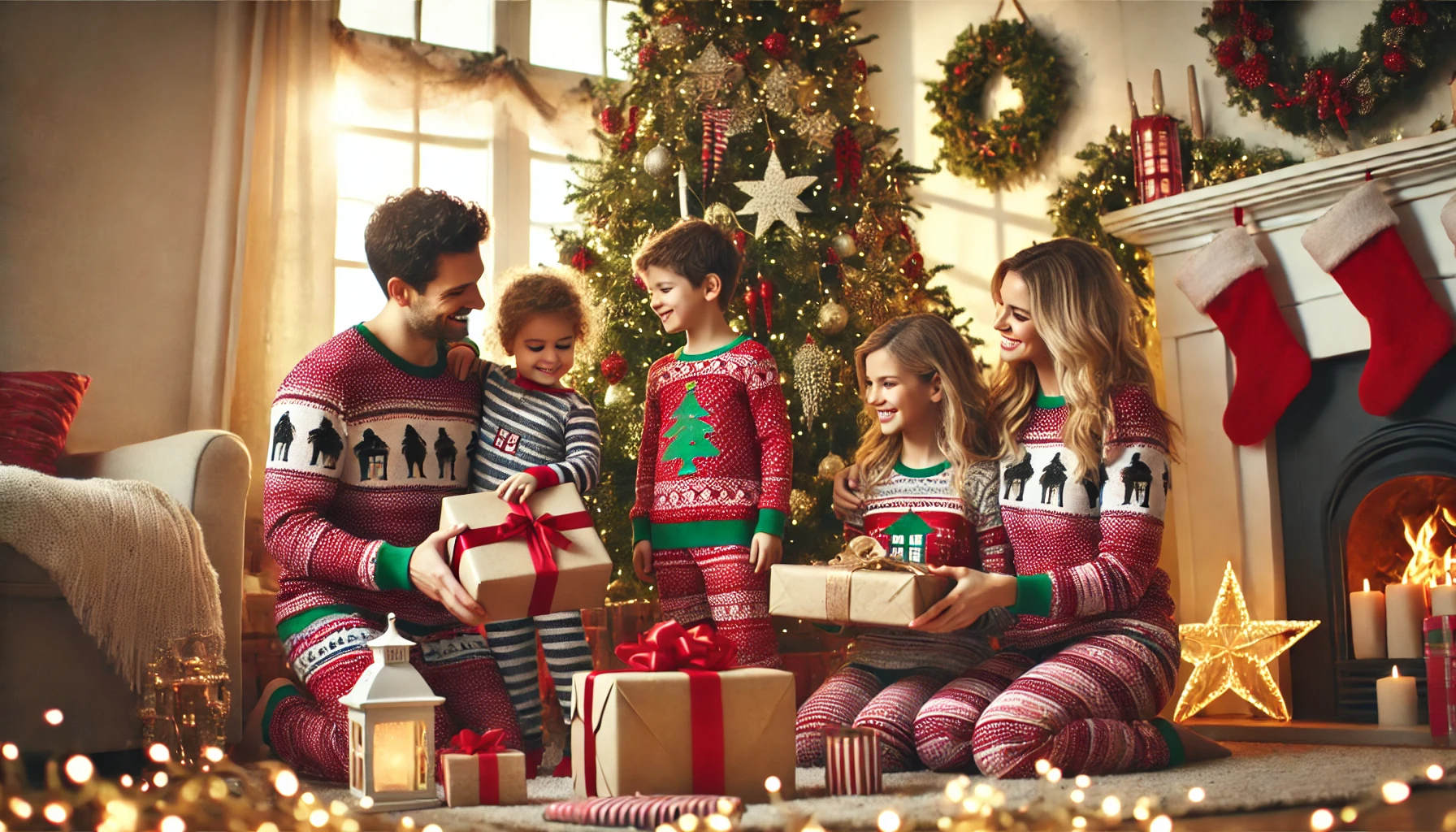 Matching Pajamas on Christmas Morning 