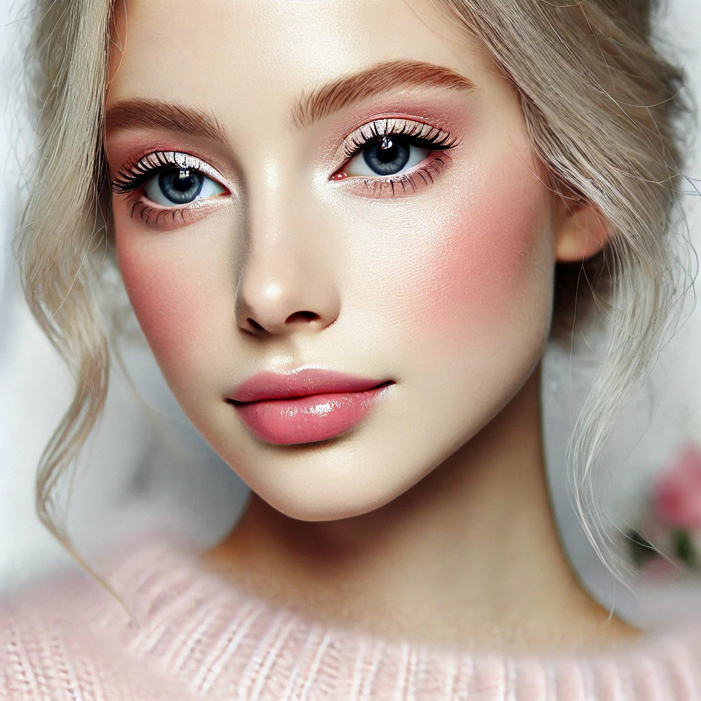 Pale Pink Skin with Soft Eye Makeup