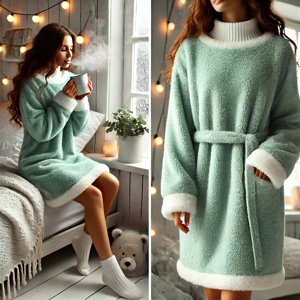 Polar Fleece Pajama Dress Extra Cozy