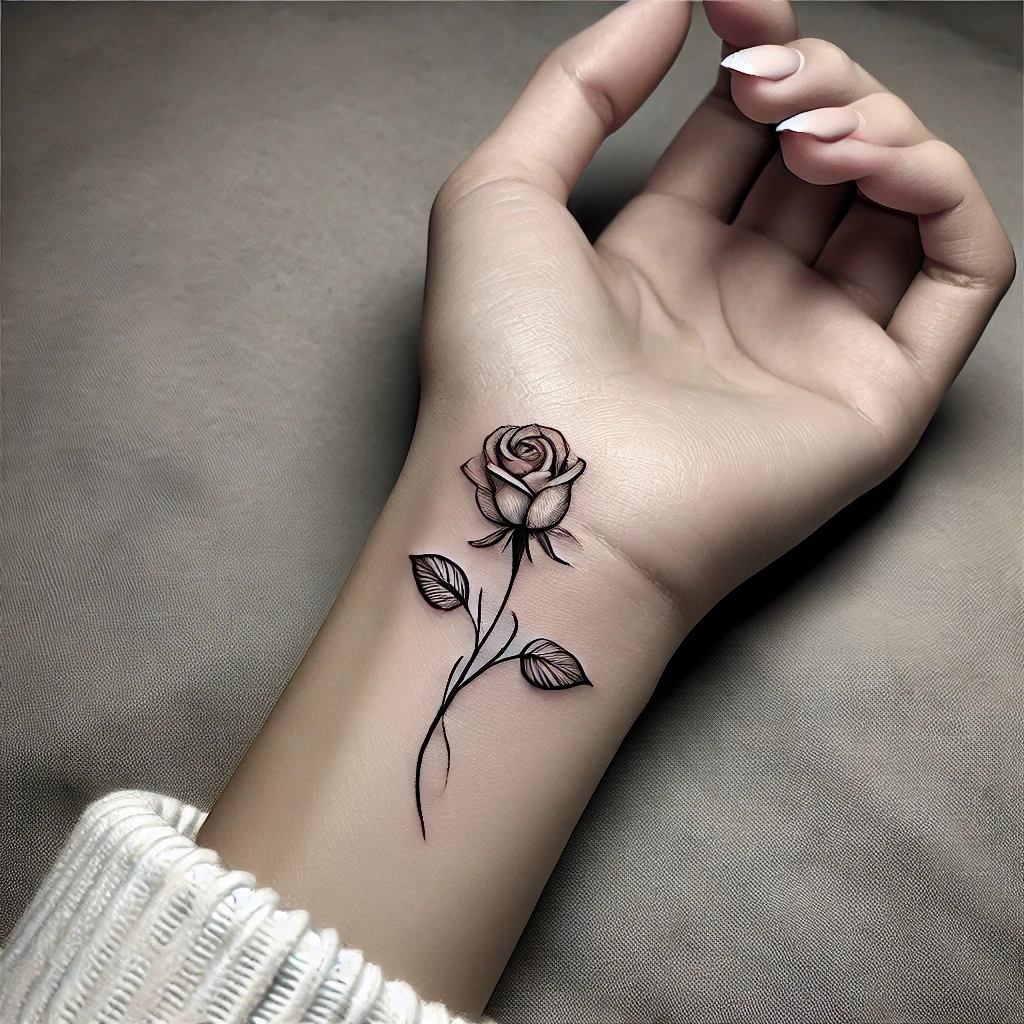 Delicate Rose Tattoo on the Wrist