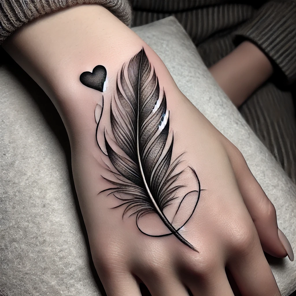 Feather with Heart Tattoo