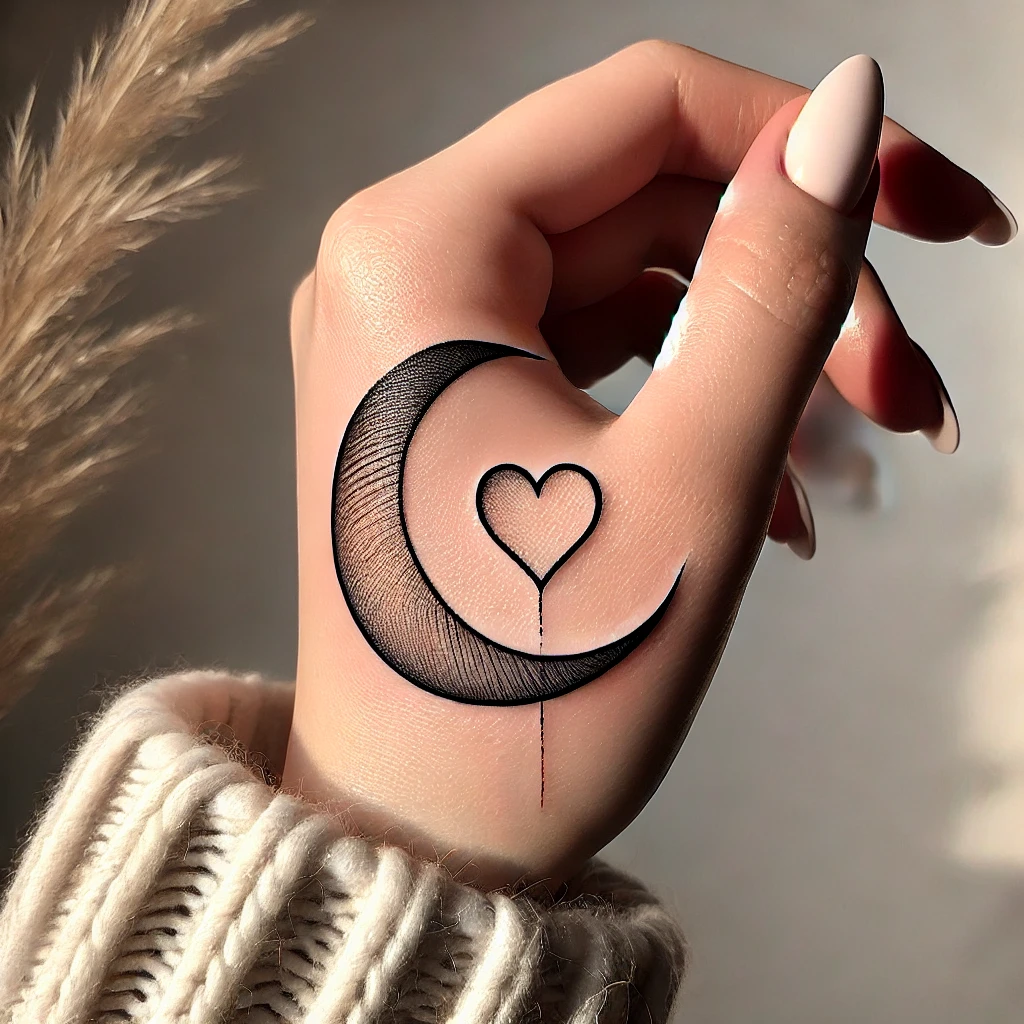 Moon and Crescent Hand Tattoo