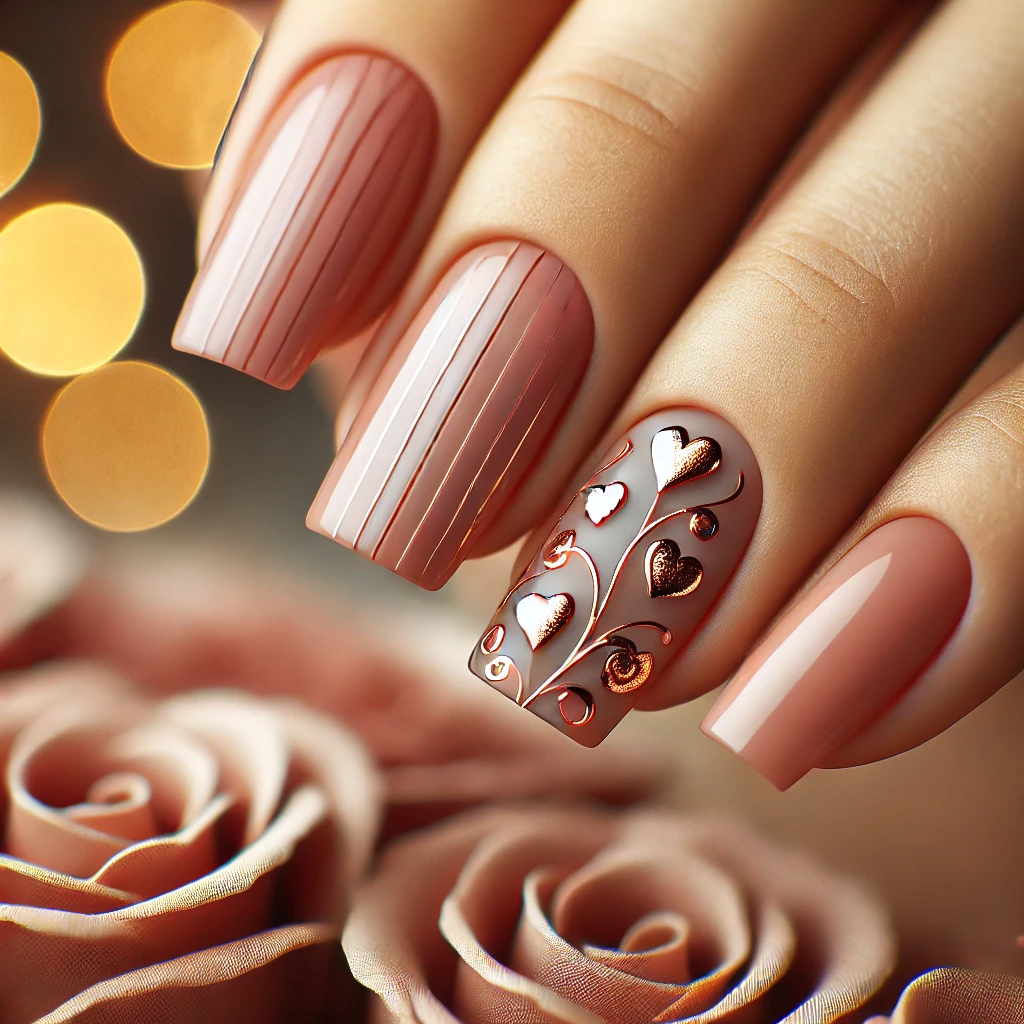 Nude Nails with Rose Gold Accents