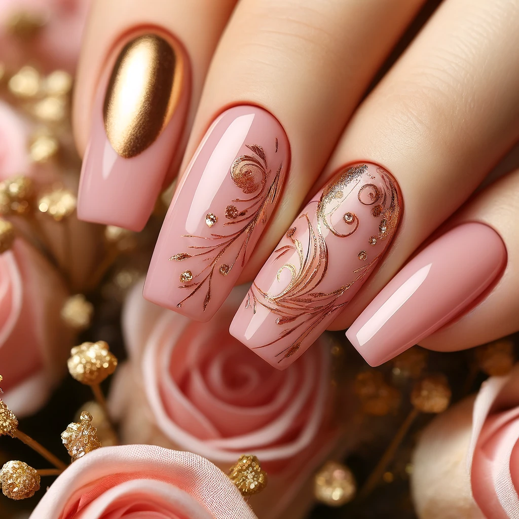 Pink and Gold Foil Swirls